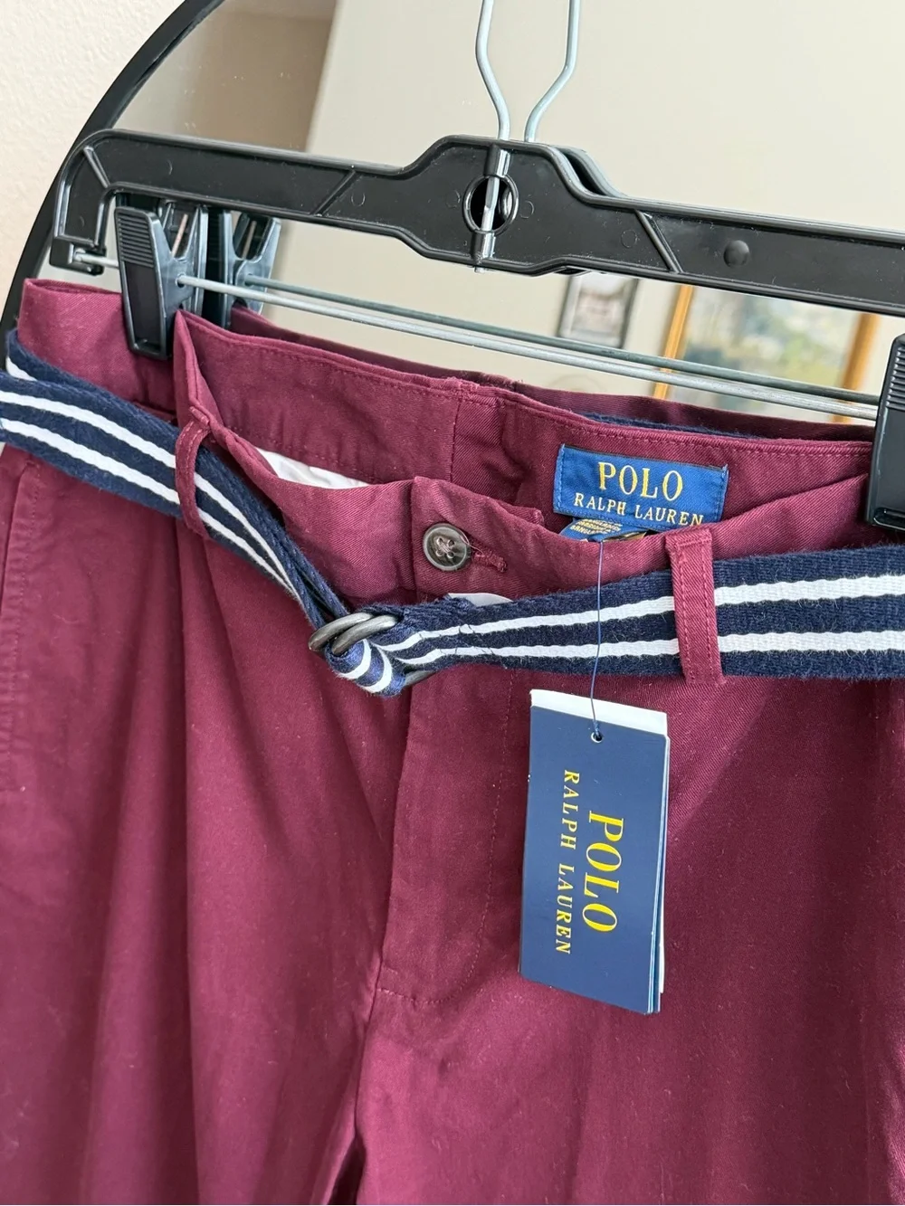 Polo Ralph Lauren Boys Size 18 Burgundy Chino Pants NWT Belted